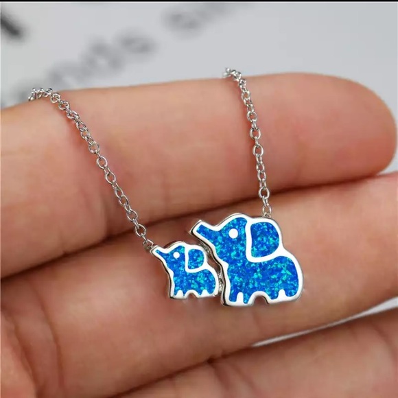 Jewelry - Mom Baby Elephant Blue Sterling Silver Necklace